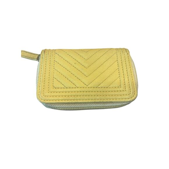 CHANEL Yellow Caviar Leather Chevron Quilted Boy Zip Around Coin Purse Wallet - Picture 5 of 16